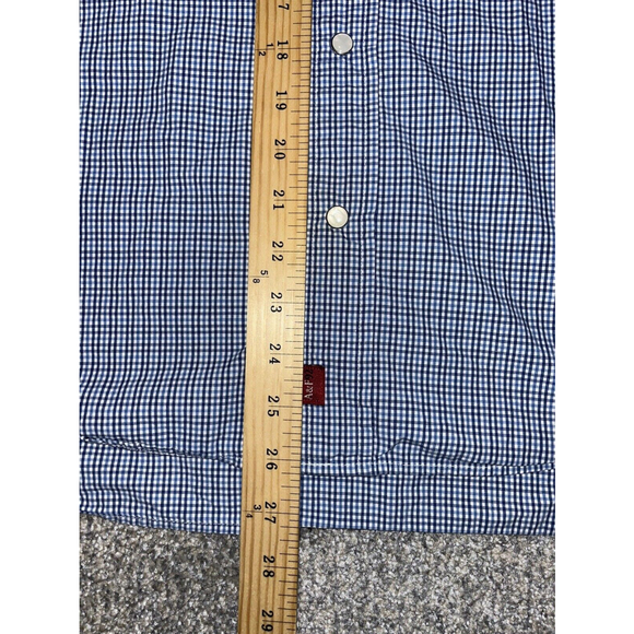 Abercrombie & Fitch Mens Large Pearl Snap Long Sleeve Shirt Plaid Button Up Blue - Picture 7 of 8